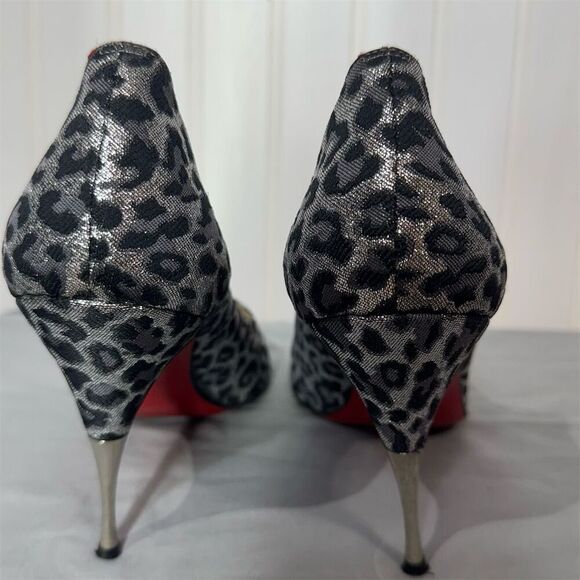 Christian Louboutin Black Satin Peep Toe Heels Red Sole 38.5 Classic Elegant - Picture 5 of 11